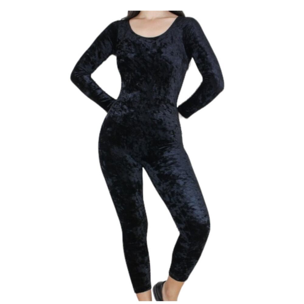 Vintage 1990s Ann Taylor Black Velvet Long Sleeve Jumpsuit size X Small